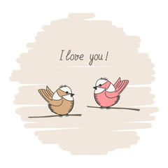 Couple of cute birds in love. Cartoon character