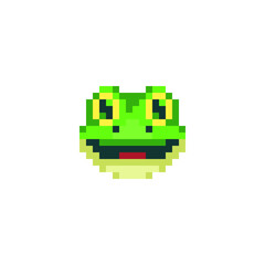 Frog head character icon. Pixel art. 8-bit sprite. Sticker design. Isolated vector illustration. 