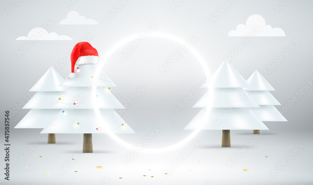 Aufkleber Christmas card with glowing frame for a text. 3d vector banner with copy space