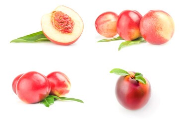 Collage of fresh peaches fruits