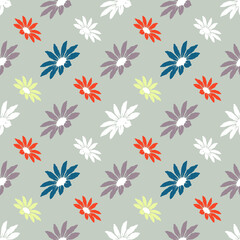 Fototapeta na wymiar Floral seamless pattern colourful flowers on grey background