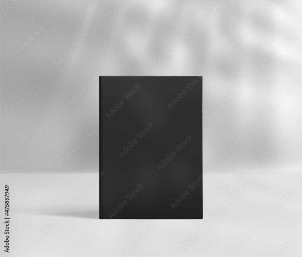 Poster black book with sun flare effect. light of the window with reflections on the wall and on the floor