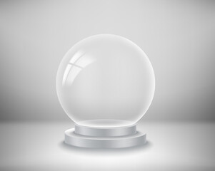 Transparent glass empty crystal ball. 3d vector illustration with copy space
