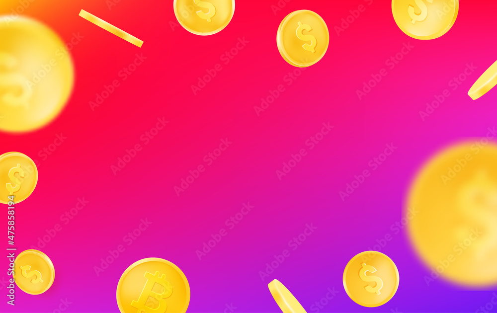 Poster golden coins falling down vecotr background with copy space