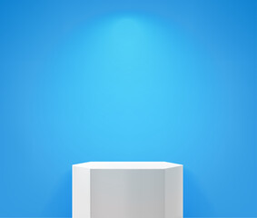 Blue room with white column and lamp light. Realistic 3d style vector illustration