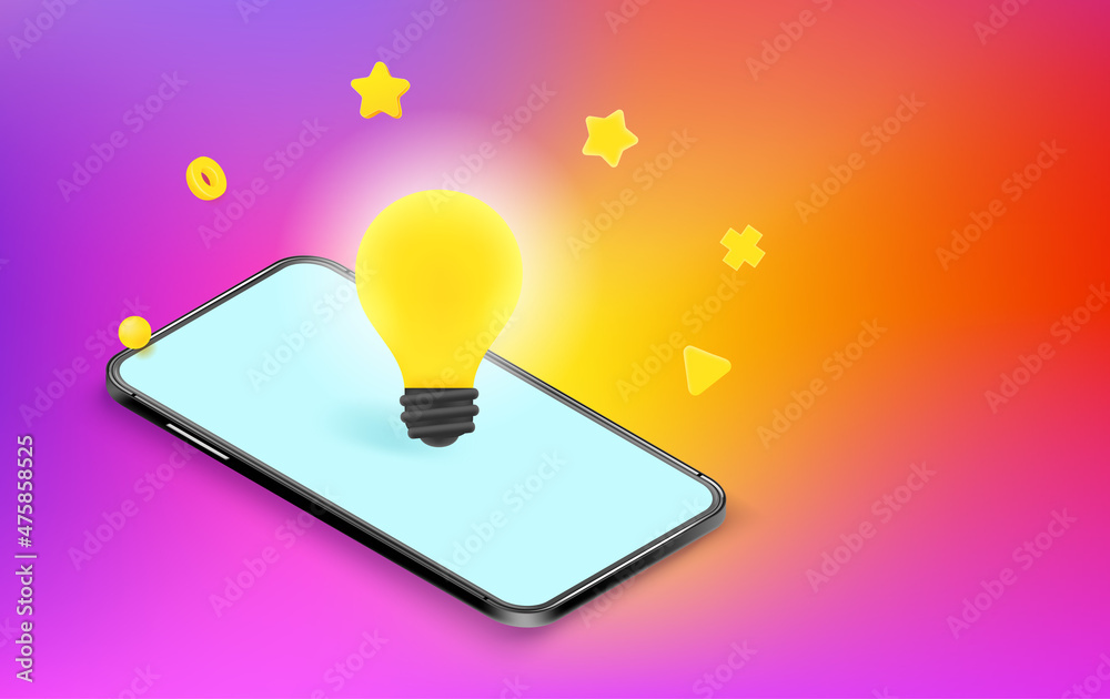 Aufkleber idea concept with mobile phone. vector banner with copy space