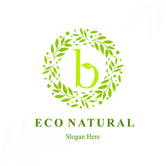 Creative Modern Initial b Letter with Circle Leaves Frame for Eco Friendly Fashion, Beauty Cosmetic, Make up, Soap, Environment Consultant Service Business Logo Vector Idea Design