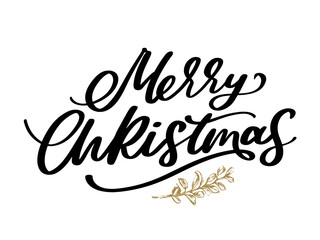 Merry Christmas vector brush lettering. Hand drawn modern brush calligraphy isolated on white background. Christmas vector ink illustration. Creative typography for Holiday greeting cards, banner