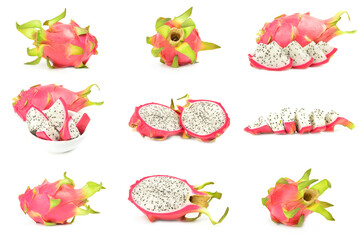 Collection of dragon fruit isolated on a white cutout