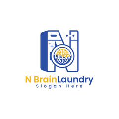 Brain laundry logo vector letter N, suitable for cleaning services, health, medical, laundry or anything related to washing machines and brains.