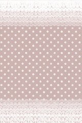 くすみブラウン　白いレースとドットのレトロかわいい背景　縦