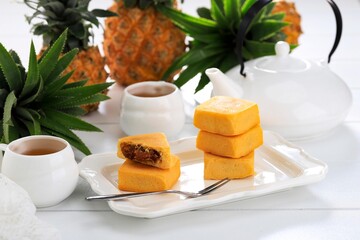 Delicious Taiwan Pineapple Tart, Melted Pie Crust with Pineapple Jam Inside, Usually Come with Square or Rectangle Shape