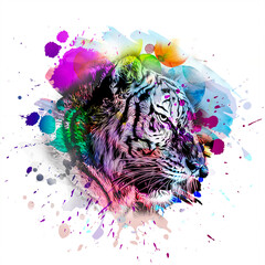 tiger head with creative colorful abstract elements