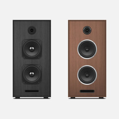 Fototapeta premium Realistic big loud speakers set vector illustration acoustic systems for home or music studio