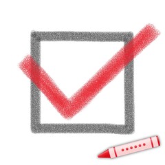 クレヨンで描かれた赤色のチェックマーク