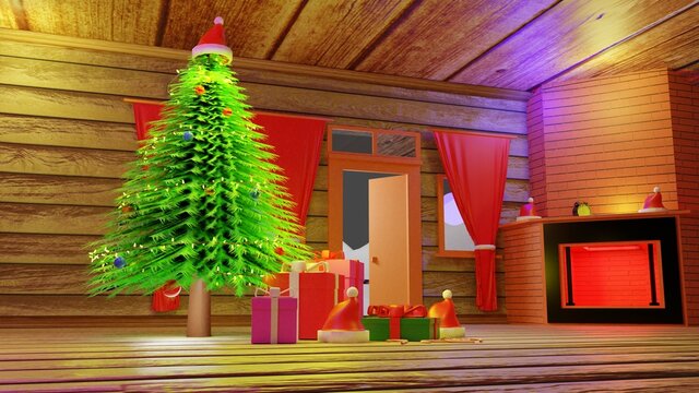 3D rendering scene beautiful christmas tree