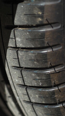 Macro des nervures d'un pneu en caoutchouc