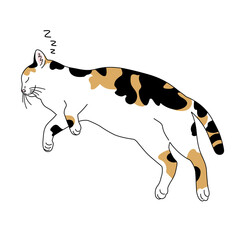 寝る三毛猫のリアルタッチなイラスト