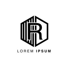 Obraz premium simple alphabet logo black and white concept with hexagon combination