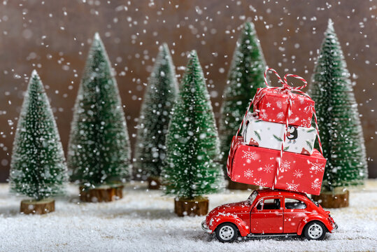 Christmas gifts on a toy car