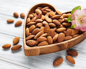 Almonds in brown bowl