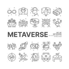 Metaverse line icon set with  VR, Virtual reality, Game, Futuristic Cyber and metaverse concept more, 256x256 pixel perfect icon vector, editable stroke.