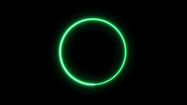 Light animation Green neon circles flickering and glowing frame on black background and black stone texture.