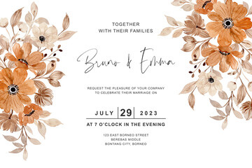 Wedding invitation template with watercolor floral