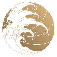 Vector illustration in the style of the great Japanese Oriental wave, isolated on a golden background