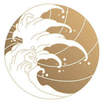 Vector illustration in the style of the great Japanese Oriental wave, isolated on a golden background
