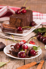 Chocolate pound cake with cherries.