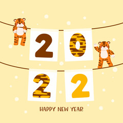 2022 Flag With Tiger, Happy New Year, Chinese Lunar New Year