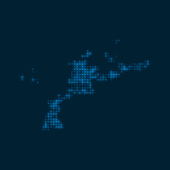 Virgin Gorda dotted glowing map. Shape of the island with blue bright bulbs. Vector illustration.