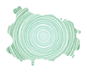 Fototapeta na wymiar Ischia map filled with concentric circles. Sketch style circles in shape of the island. Vector Illustration.
