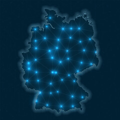 Germany network map. Abstract geometric map of the country. Digital connections and telecommunication design. Glowing internet network. Artistic vector illustration.