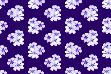 Seamless pattern with delicate flowers painted with watercolor on a blue background.