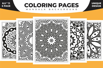 Coloring page mandala background. Mandala KDP coloring page design. Black and white coloring book pattern. Mandala pattern vector. Mandala KDP coloring pages. Line art illustration.