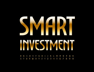 Vector eite sign Smart Investment. Gold Elegant Font. Luxury style Alphabet letters and Numbers set © Popskraft