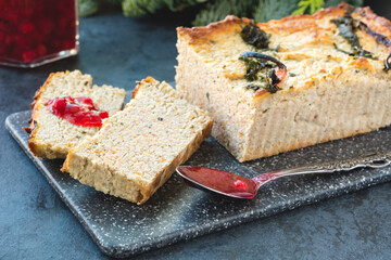 Homemade chicken and liver pate with cranberry sauce