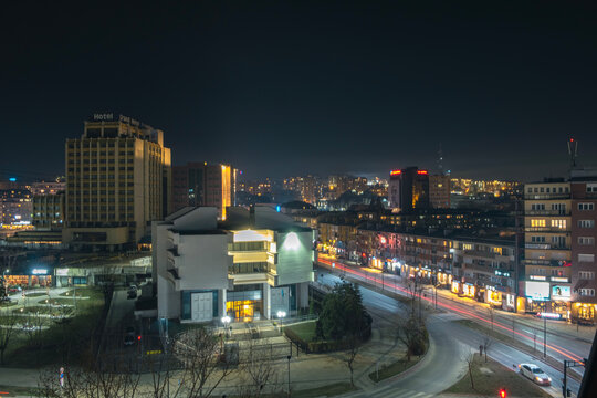 Prishtina city at night shot with long exposure.