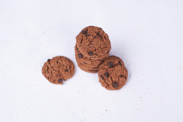 Chocolate cookies on a white table 