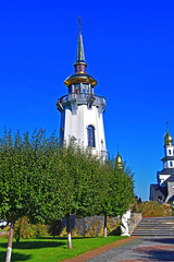 Bell tower of St. Daniel in the Christian Orthodox Temple complex of St. Eugene in the village...