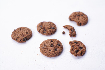 Chocolate cookies on a white table 