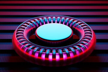 3D illustration of technological circle similar to the burners on a black background. Simple geometric shapes