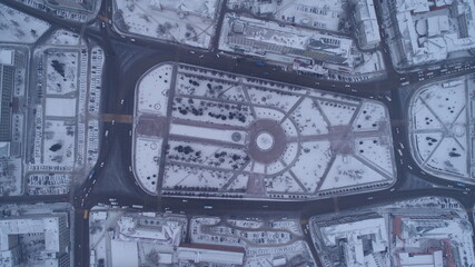 The central square of the city of Irkutsk. Kirov square. Winter photo. View from above.
