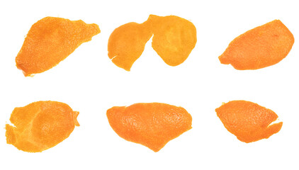 Orange tangerine peel isolated on white background. Citrus fruit skin.