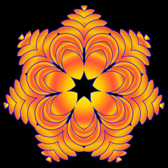  Symmetrical pattern of abstract shapes. Created using a blue color for a picture that has a gradient fill, on a black background.