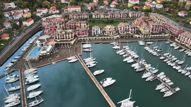 A 4K aerial view of the Porto San Rocco in Muggia, Italy