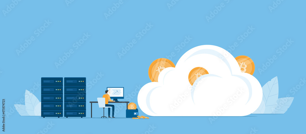 Poster business flat vector design technology cloud mining network connection server concept. business team