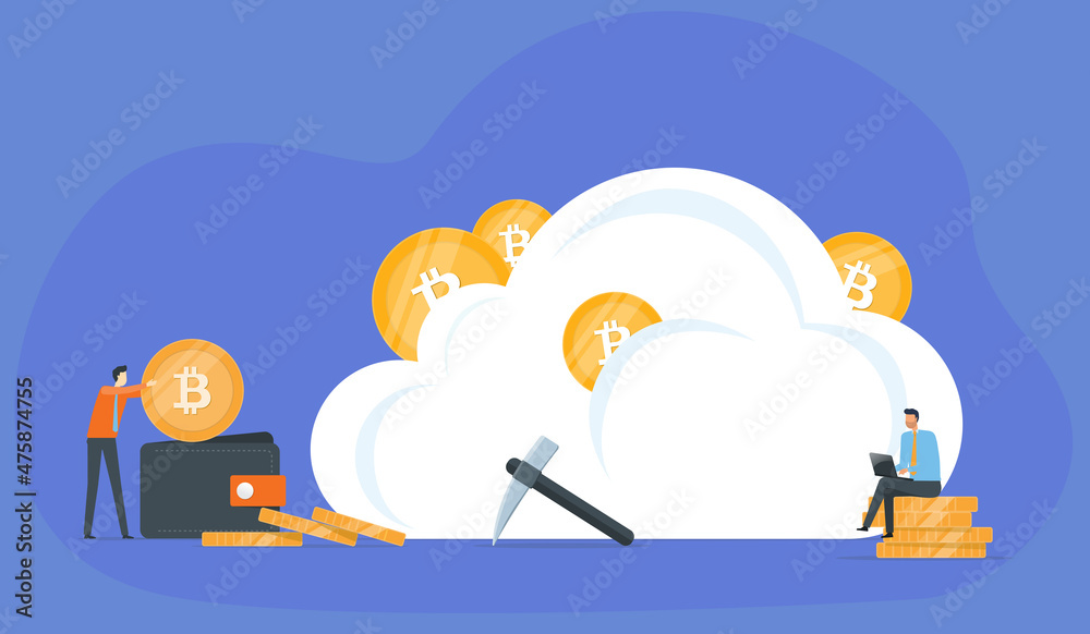 Aufkleber business flat vector design technology cloud mining network connection server concept. business team